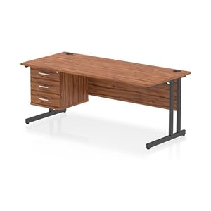 Impulse 1800x800 Desk Walnut/Black Cantilever Leg 1x3 Drawer Fixed Ped Impulse 1800x800 Desk Walnut/Black Cantilever Leg 1x3 Drawer Fixed Ped