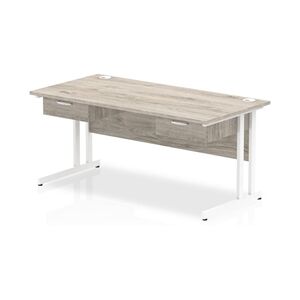 Impulse 1600x800 Desk Grey Oak/White Cantilever 2x1 Drawer Fixed Peds Impulse 1600x800 Desk Grey Oak/White Cantilever 2x1 Drawer Fixed Peds