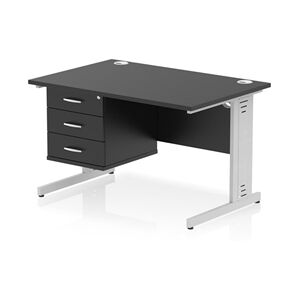 Impulse 1200x800 Desk Black/Silver Cable Managed Leg 3 Dr Fixed Ped Impulse 1200x800 Desk Black/Silver Cable Managed Leg 3 Dr Fixed Ped