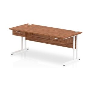 Impulse 1800x800 Desk Walnut/White Cantilever Leg 2x1 Drawer Fixed Ped Impulse 1800x800 Desk Walnut/White Cantilever Leg 2x1 Drawer Fixed Ped