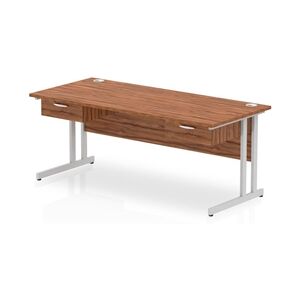 Impulse 1800x800 Desk Walnut/Silver Cantilever 2x1 Drawer Fixed Peds Impulse 1800x800 Desk Walnut/Silver Cantilever 2x1 Drawer Fixed Peds