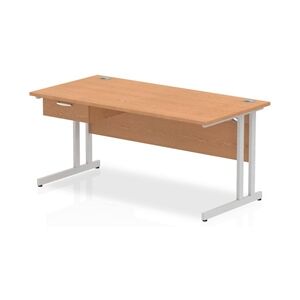 Impulse 1600x800 Desk Oak/Silver Cantilever Leg 1x1 Drawer Fixed Ped Impulse 1600x800 Desk Oak/Silver Cantilever Leg 1x1 Drawer Fixed Ped