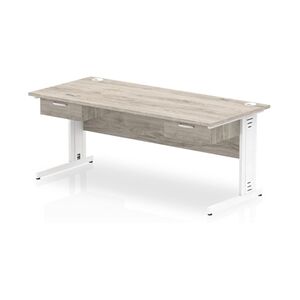 Impulse 1800x800 Desk Gry Oak/White Cable Managed 2x1 Drawer Fixed Ped Impulse 1800x800 Desk Gry Oak/White Cable Managed 2x1 Drawer Fixed Ped