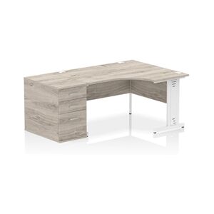 Impulse 1400 RH Crescent Desk Cable Managed Grey Oak/White 800 DH Ped Impulse 1400 RH Crescent Desk Cable Managed Grey Oak/White 800 DH Ped