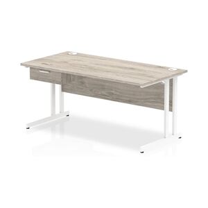 Impulse 1600x800 Desk Grey Oak/White Cantilever 1x1 Drawer Fixed Ped Impulse 1600x800 Desk Grey Oak/White Cantilever 1x1 Drawer Fixed Ped