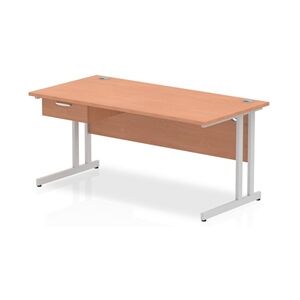 Impulse 1600x800 Desk Beech/Silver Cantilever Leg 1x1 Drawer Fixed Ped Impulse 1600x800 Desk Beech/Silver Cantilever Leg 1x1 Drawer Fixed Ped