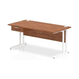 Impulse 1600x800 Desk Walnut/White Cantilever Leg 1x1 Drawer Fixed Ped Impulse 1600x800 Desk Walnut/White Cantilever Leg 1x1 Drawer Fixed Ped