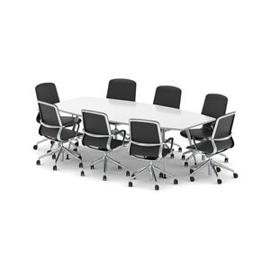 Unbranded High Gloss 2400mm Writable Boardroom Table White + 8 Executive Chairs Unbranded High Gloss 2400mm Writable Boardroom Table White + 8 Executive Chairs