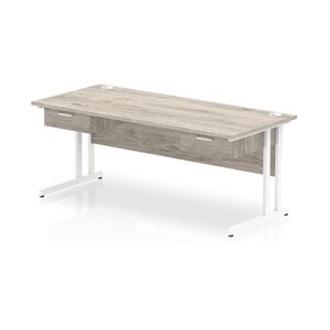 Impulse 1800x800 Desk Grey Oak/White Cantilever Leg 1 Drawer Fixed Ped Impulse 1800x800 Desk Grey Oak/White Cantilever Leg 1 Drawer Fixed Ped