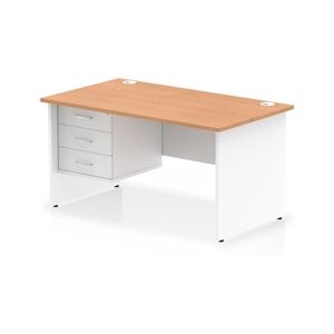 Impulse 1400x800 Desk Oak/White Panel End Leg 1x3 Drawer Fixed Ped Impulse 1400x800 Desk Oak/White Panel End Leg 1x3 Drawer Fixed Ped