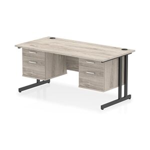 Impulse 1600x800 Desk Grey Oak/Black Cantilever 2x2 Drawer Fixed Peds Impulse 1600x800 Desk Grey Oak/Black Cantilever 2x2 Drawer Fixed Peds