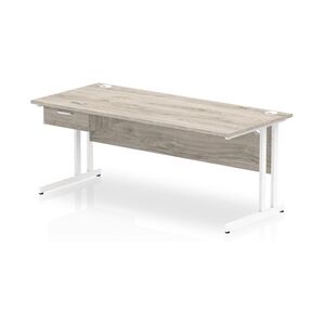 Impulse 1800x800 Desk Grey Oak/White Cantilever Leg 1 Drawer Fixed Ped Impulse 1800x800 Desk Grey Oak/White Cantilever Leg 1 Drawer Fixed Ped