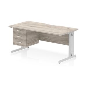 Impulse 1600 x 800 Scalloped Desk Grey Oak Silver Cable Managed 3D Ped Impulse 1600 x 800 Scalloped Desk Grey Oak Silver Cable Managed 3D Ped