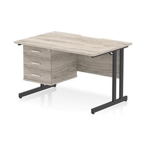 Impulse 1200x800 Scalloped Desk Grey Oak Black Cantilever Leg + 3D Ped Impulse 1200x800 Scalloped Desk Grey Oak Black Cantilever Leg + 3D Ped