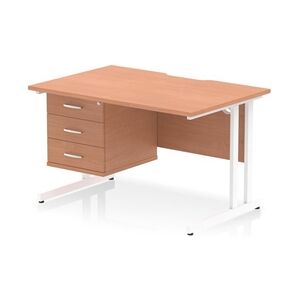 Impulse 1200x800 Scalloped Desk Beech White Cantilever Leg + 3D Ped Impulse 1200x800 Scalloped Desk Beech White Cantilever Leg + 3D Ped