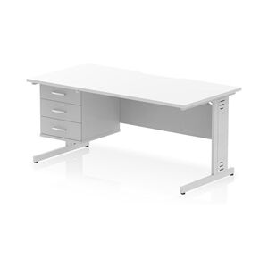 Impulse 1600x800 Scalloped Desk White Top Silver Cable Managed 3D Ped Impulse 1600x800 Scalloped Desk White Top Silver Cable Managed 3D Ped