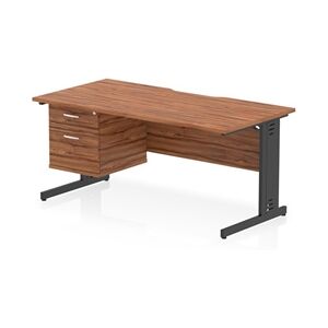 Impulse 1600 x 800mm Scalloped Desk Walnut Black Cable Managed 2D Ped Impulse 1600 x 800mm Scalloped Desk Walnut Black Cable Managed 2D Ped