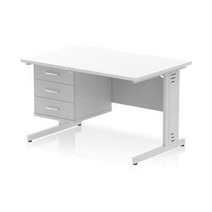 Impulse 1200x800 Scalloped Desk White Top Silver Cable Managed 3D Ped Impulse 1200x800 Scalloped Desk White Top Silver Cable Managed 3D Ped