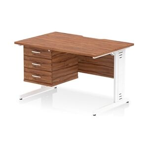 Impulse 1200x800 Scalloped Desk Walnut White Cable Managed + 3D Ped Impulse 1200x800 Scalloped Desk Walnut White Cable Managed + 3D Ped