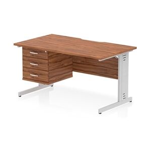 Impulse 1400x800 Scalloped Desk Walnut Top Silver Cable Managed 3D Ped Impulse 1400x800 Scalloped Desk Walnut Top Silver Cable Managed 3D Ped