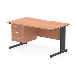 Impulse 1400 x 800mm Scalloped Desk Beech Black Cable Managed + 3D Ped Impulse 1400 x 800mm Scalloped Desk Beech Black Cable Managed + 3D Ped