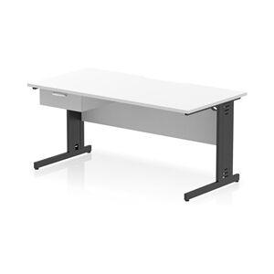 Impulse 1600 x 800mm Scalloped Desk White Black Cable Managed + 1D Ped Impulse 1600 x 800mm Scalloped Desk White Black Cable Managed + 1D Ped