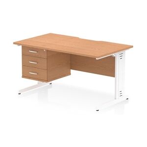 Impulse 1400x800 Scalloped Desk Oak Top White Cable Managed + 3D Ped Impulse 1400x800 Scalloped Desk Oak Top White Cable Managed + 3D Ped