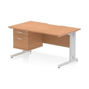 Impulse 1400 x 800mm Scalloped Desk Oak Silver Cable Managed + 2D Ped Impulse 1400 x 800mm Scalloped Desk Oak Silver Cable Managed + 2D Ped