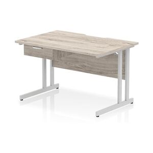 Impulse 1200x800 Scalloped Desk Grey Oak Silver Cantilever + 1D Ped Impulse 1200x800 Scalloped Desk Grey Oak Silver Cantilever + 1D Ped
