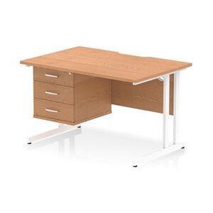 Impulse 1200x800 Scalloped Desk Oak Top White Cantilever Leg + 3D Ped Impulse 1200x800 Scalloped Desk Oak Top White Cantilever Leg + 3D Ped