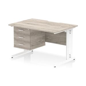 Impulse 1200x800 Scalloped Desk Grey Oak White Cable Managed + 3D Ped Impulse 1200x800 Scalloped Desk Grey Oak White Cable Managed + 3D Ped