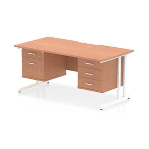 Impulse 1600 x 800mm Scalloped Desk Beech White Cantilever 2D + 3D Ped Impulse 1600 x 800mm Scalloped Desk Beech White Cantilever 2D + 3D Ped
