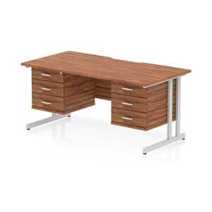 Impulse 1600x800 Scalloped Desk Walnut Top Silver Cantilever 2x3D Ped Impulse 1600x800 Scalloped Desk Walnut Top Silver Cantilever 2x3D Ped