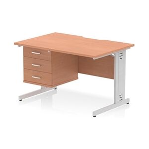 Impulse 1200x800 Scalloped Desk Beech Silver Cable Managed + 3D Ped Impulse 1200x800 Scalloped Desk Beech Silver Cable Managed + 3D Ped