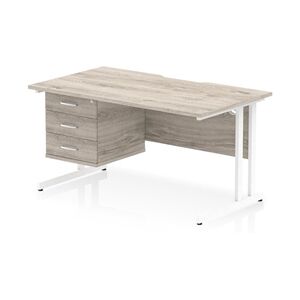 Impulse 1400 x 800mm Scalloped Desk Grey Oak White Cantilever + 3D Ped Impulse 1400 x 800mm Scalloped Desk Grey Oak White Cantilever + 3D Ped