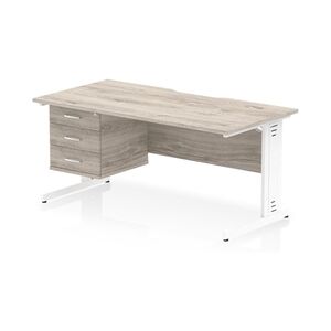 Impulse 1600 x 800 Scalloped Desk Grey Oak White Cable Managed 3D Ped Impulse 1600 x 800 Scalloped Desk Grey Oak White Cable Managed 3D Ped