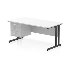 Impulse 1600 x 800mm Scalloped Desk White Black Cantilever Leg 3D Ped Impulse 1600 x 800mm Scalloped Desk White Black Cantilever Leg 3D Ped