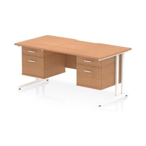 Impulse 1600 x 800mm Scalloped Desk Oak Top White Cantilever 2x2D Ped Impulse 1600 x 800mm Scalloped Desk Oak Top White Cantilever 2x2D Ped