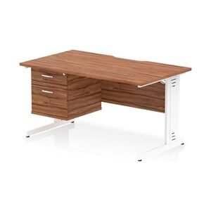 Impulse 1400 x 800mm Scalloped Desk Walnut White Cable Managed 2D Ped Impulse 1400 x 800mm Scalloped Desk Walnut White Cable Managed 2D Ped