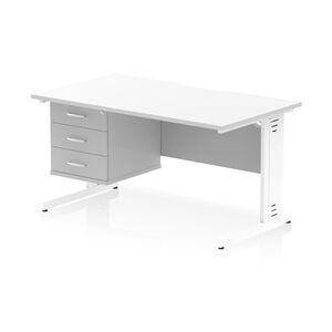 Impulse 1400x800 Scalloped Desk White Top White Cable Managed + 3D Ped Impulse 1400x800 Scalloped Desk White Top White Cable Managed + 3D Ped