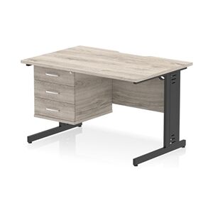 Impulse 1200x800 Scalloped Desk Grey Oak Black Cable Managed + 3D Ped Impulse 1200x800 Scalloped Desk Grey Oak Black Cable Managed + 3D Ped