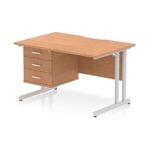 Impulse 1200x800 Scalloped Desk Oak Top Silver Cantilever Leg + 3D Ped Impulse 1200x800 Scalloped Desk Oak Top Silver Cantilever Leg + 3D Ped
