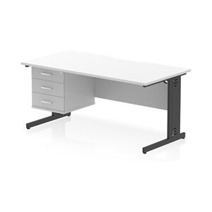 Impulse 1600 x 800mm Scalloped Desk White Black Cable Managed + 3D Ped Impulse 1600 x 800mm Scalloped Desk White Black Cable Managed + 3D Ped