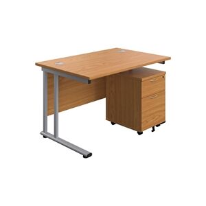 Unbranded 1200X800 Twin Rectangular Desk Nova Oak-Silver + Mobile 2 Drawer Ped Unbranded 1200X800 Twin Rectangular Desk Nova Oak-Silver + Mobile 2 Drawer Ped