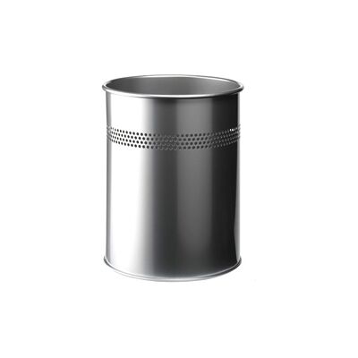 Durable Round Metal Perforated Waste Bin - Steel - 15L Silver Durable Round Metal Perforated Waste Bin - Steel - 15L Silver