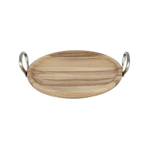 Olympia Round Dish Acacia Wood Metal Handles 345x305x80mm Olympia Round Dish Acacia Wood Metal Handles 345x305x80mm