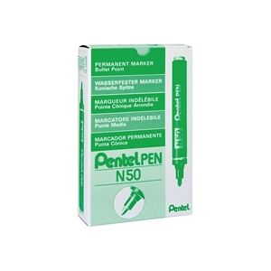 Pentel N50 Permanent Green Marker Bullet Tip (Pack of 12) N50-D Pentel N50 Permanent Green Marker Bullet Tip (Pack of 12) N50-D