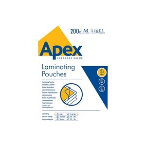 Fellowes Apex Laminating Pouch A4 Light Duty 150 Micron (200 Pack) Fellowes Apex Laminating Pouch A4 Light Duty 150 Micron (200 Pack)