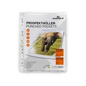 Durable BUSINESS Punched Pockets Sleeve Wallets - 1000 Pack - A4 Clear Durable BUSINESS Punched Pockets Sleeve Wallets - 1000 Pack - A4 Clear