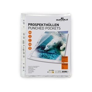 Durable PREMIUM Punched Pockets Sleeve Wallets - 100 Pack - A4 Clear Durable PREMIUM Punched Pockets Sleeve Wallets - 100 Pack - A4 Clear